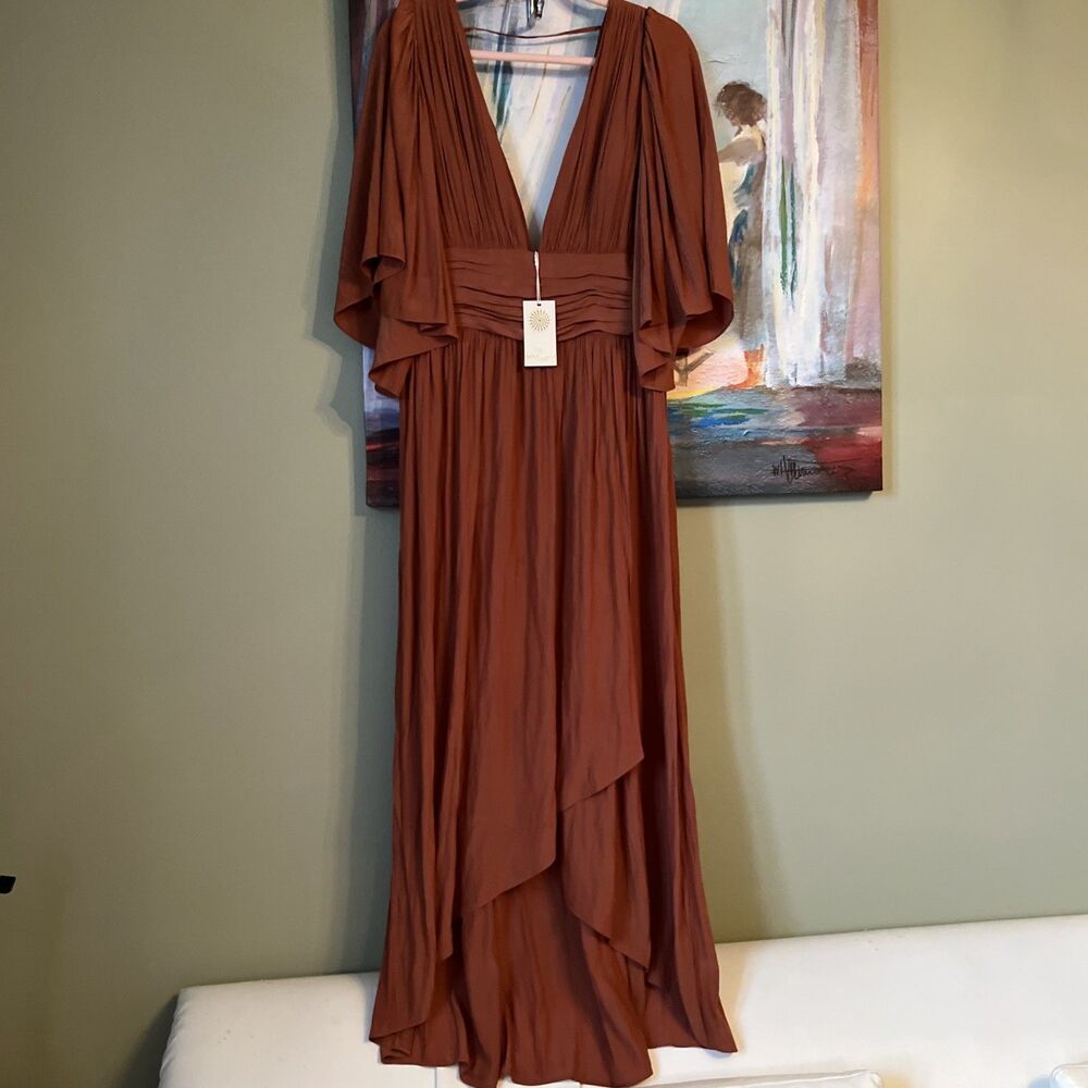Ramy Brook Kinslie Dress Midi Terracotta Size 10 NWT